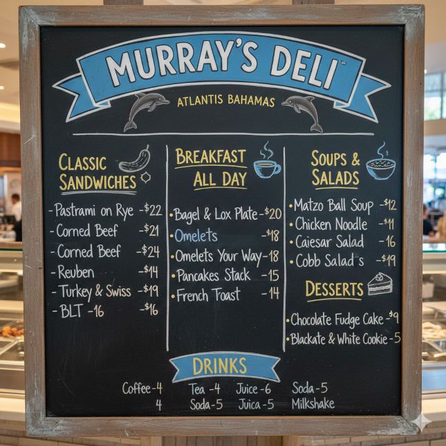 Atlantis Bahamas Murrys Deli Menue