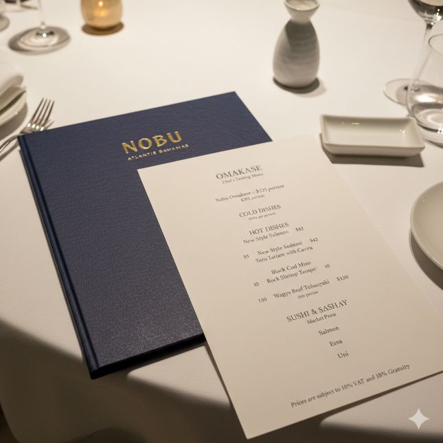 Atlantis Bahamas menu for Nobu